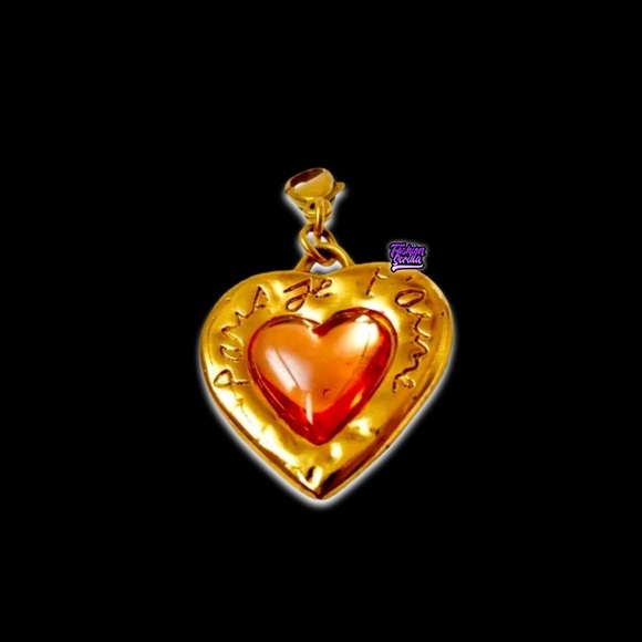 Yves Saint Laurent Gold Enameled Peach Chabacon Heart Pendant - Picture 1 of 10